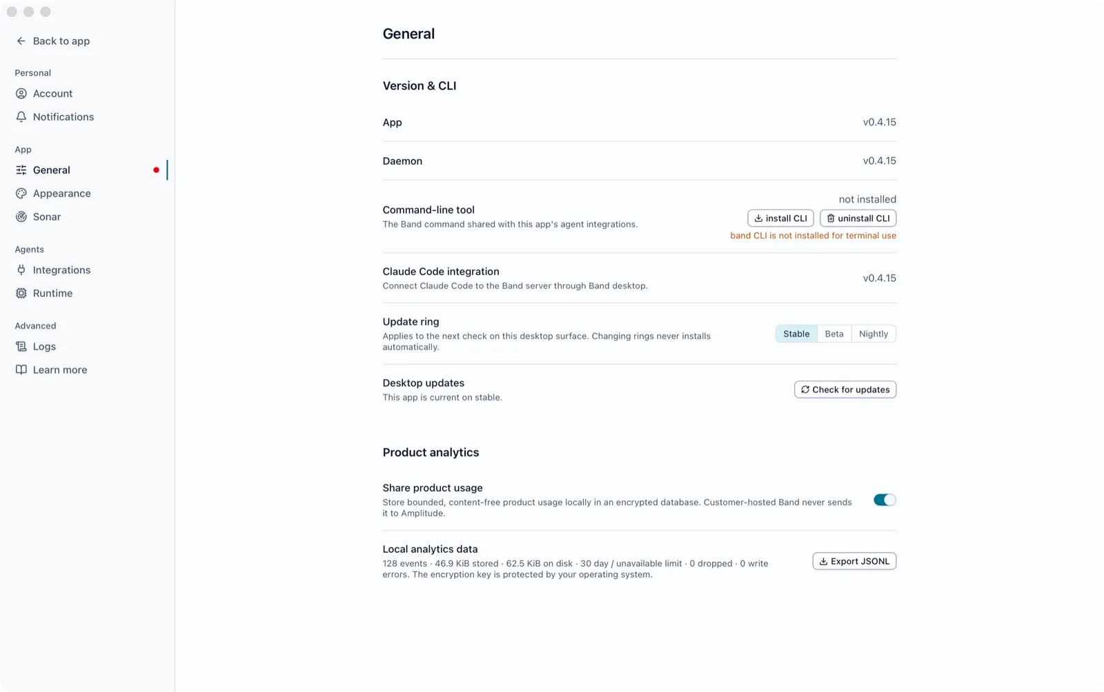 Settings General with the Command-line tool row showing not installed and an install CLI button